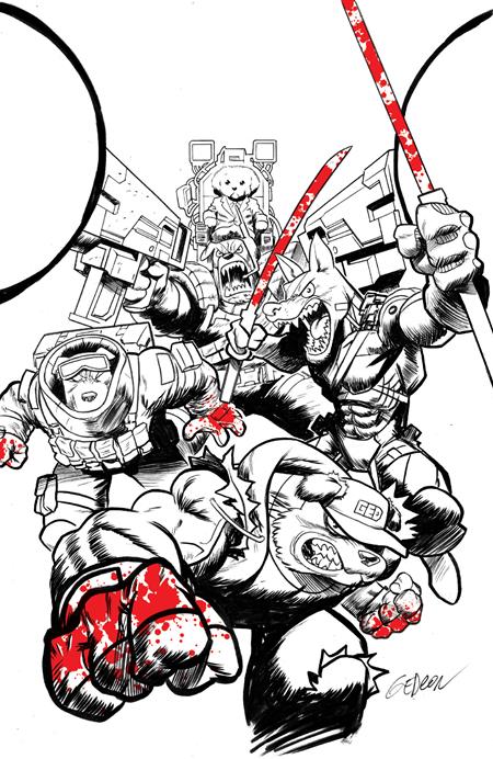 Preorder By 06/22 ~ SUPER MONDO MEGA MUTTS #1 (OF 4) CVR J INC 1:100 JUAN GEDEON BLOODY B&W VAR