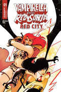 Preorder By 07/13 ~ VAMPIRELLA VS RED SONJA RED CITY #1 CVR A SEBASTIAN PIRIZ
