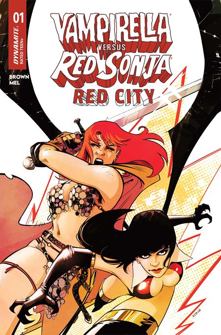 Preorder By 07/13 ~ VAMPIRELLA VS RED SONJA RED CITY #1 CVR A SEBASTIAN PIRIZ