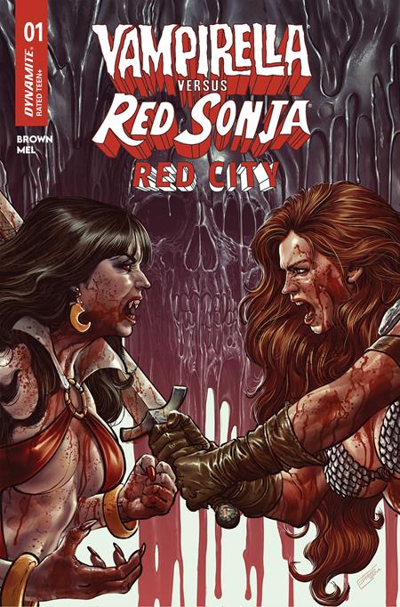 Preorder By 07/13 ~ VAMPIRELLA VS RED SONJA RED CITY #1 CVR B DIEGO YAPUR VAR