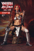 Preorder By 07/13 ~ VAMPIRELLA VS RED SONJA RED CITY #1 CVR D COSPLAY RED SONJA IVYCOSPLAY VAR