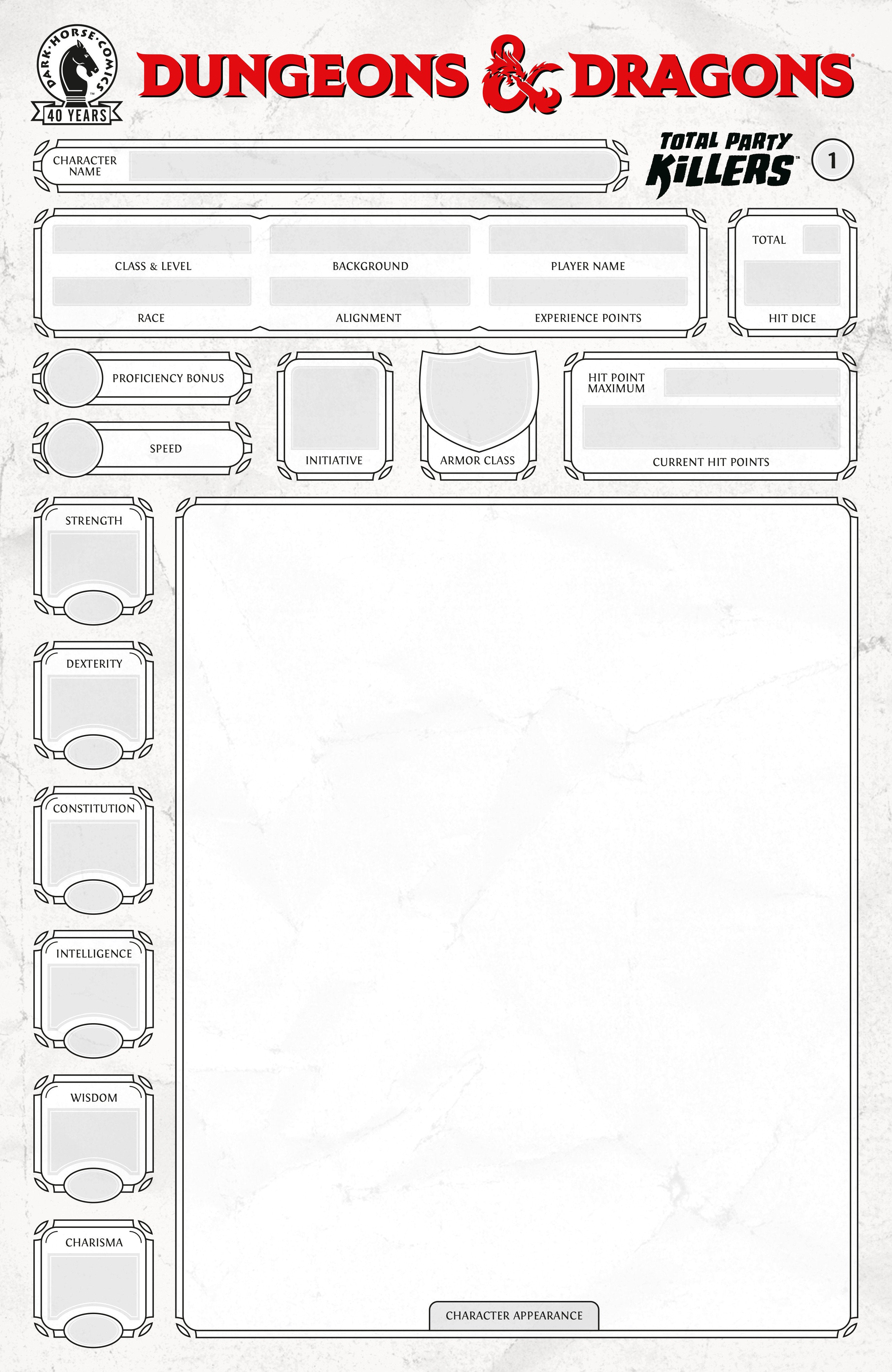 Preorder By 06/08 ~ Dungeons & Dragons: Total Party Killers #1 (CVR E) (Blank cover-Character Sheet)