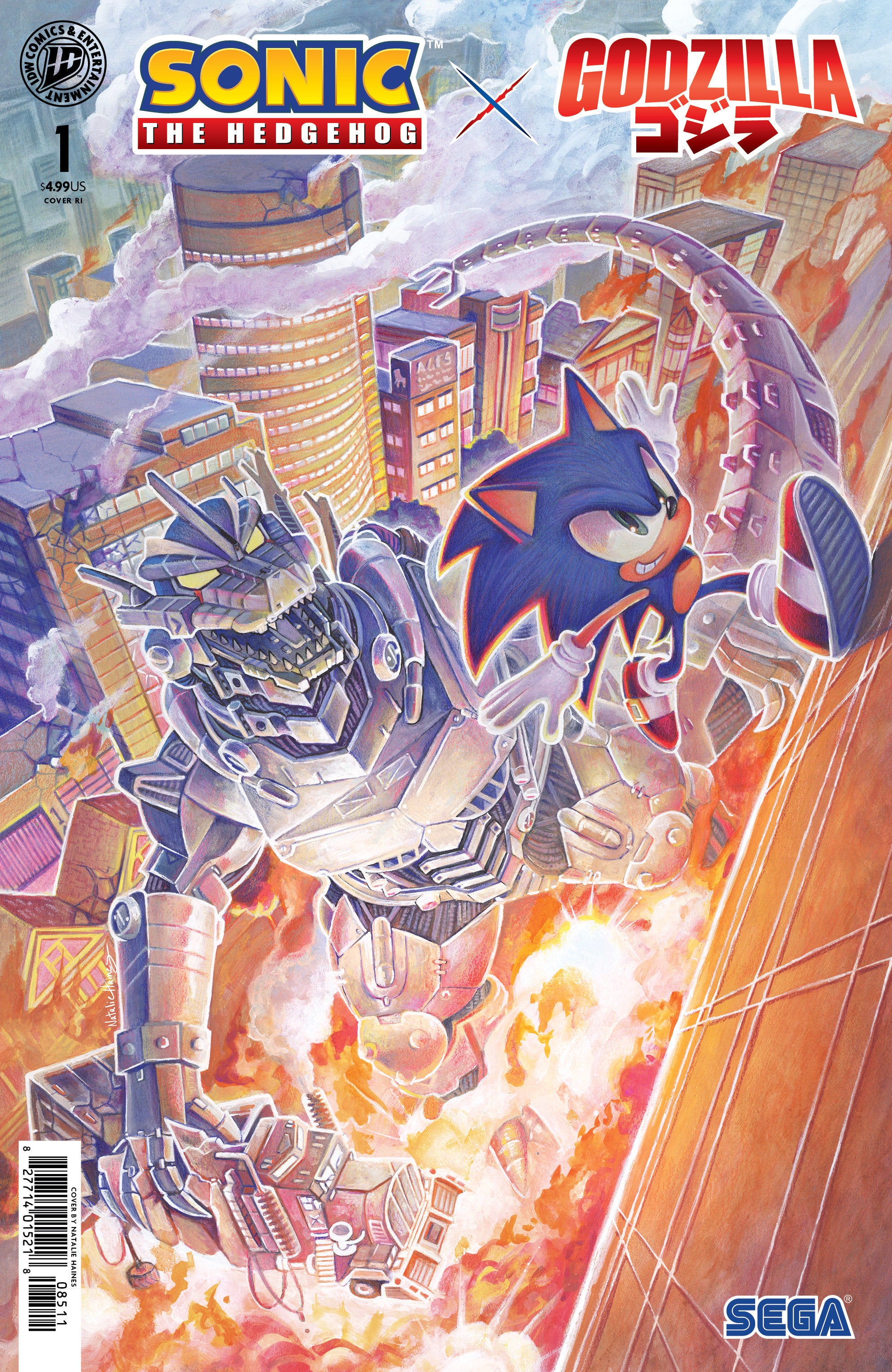 Preorder By 06/08 ~ Sonic the Hedgehog x Godzilla #1 Variant RI (25) Foil (Haines)